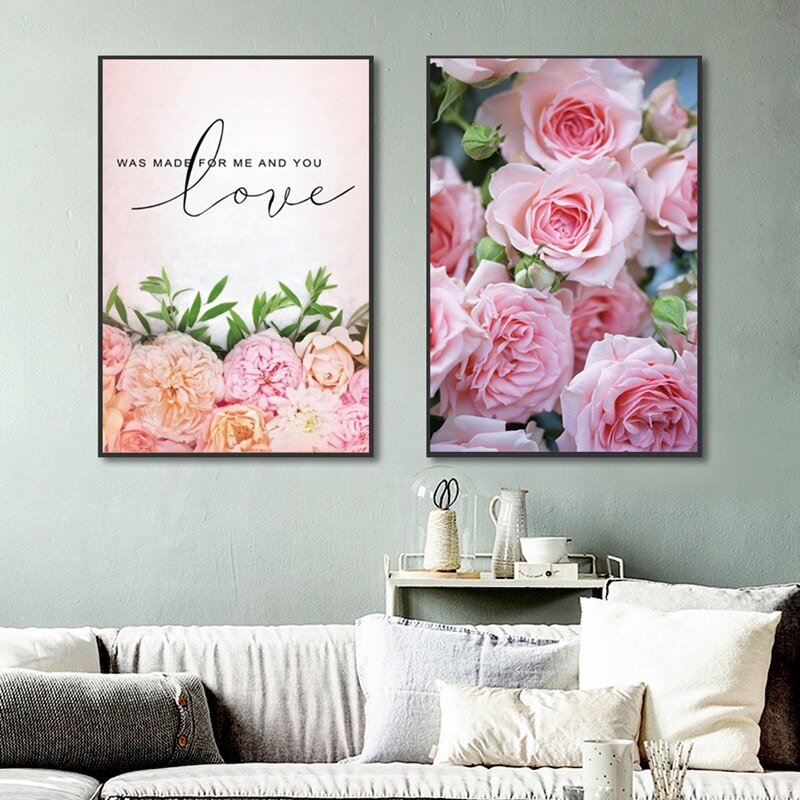 Pink Roses Nordic Poster Peony Decor Canvas Painting Wall Art Pictures ...