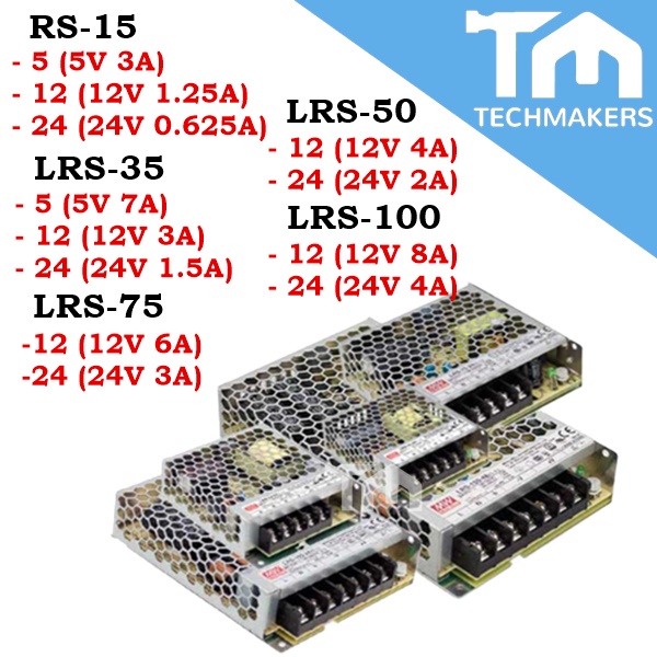 RS-15-5 — MEANWELL POWER SUPPLY RS-15/LRS-35, 50, 75, 100 5V/12V/24V SUPPLIES MEAN WELL TechMakers