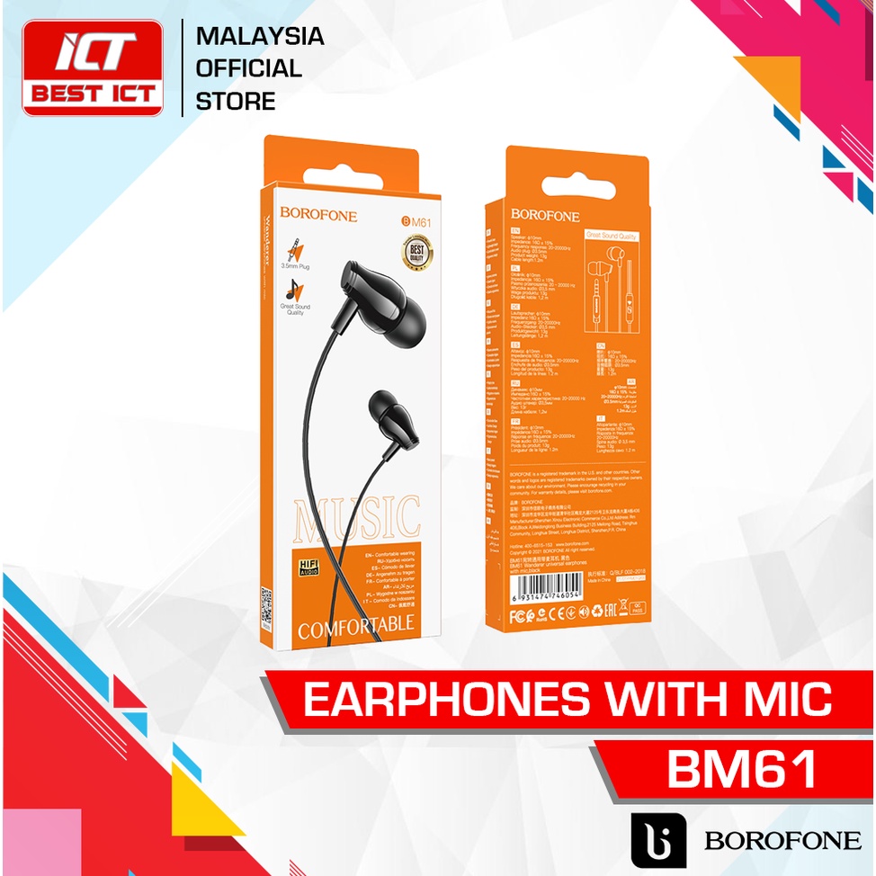 BOROFONE BM61 wired headset with Mic jack 3.5mm Shopee Malaysia