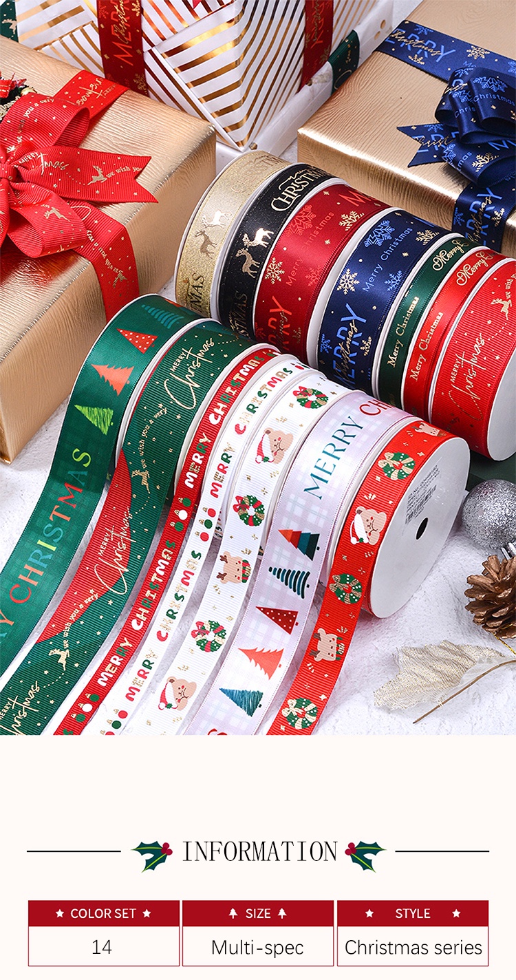 9metres/roll Christmas Ribbon 9mm 16mm 25mm Ribbons for Xmas Gifts DIY ...