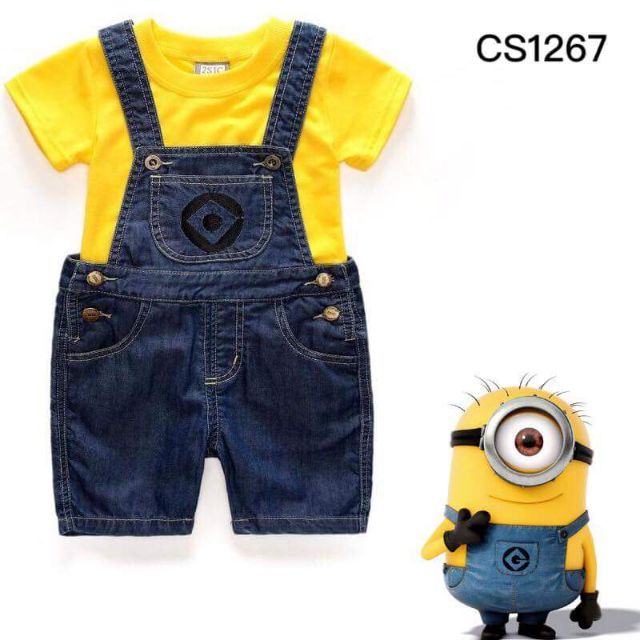Minions Design Clothing Set (Yellow Shirt + Jeans Suspender) | Shopee