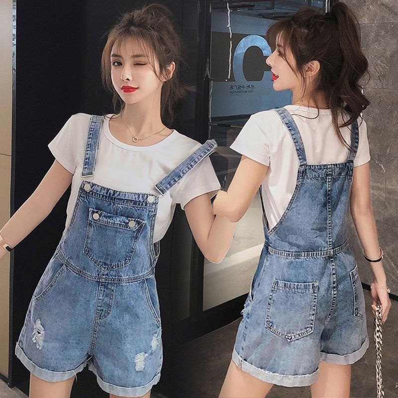Denim Overall Shorts High Waist Overalls Small Summer Fashion a Line Wide Leg Suspender Jeans Shopee Malaysia