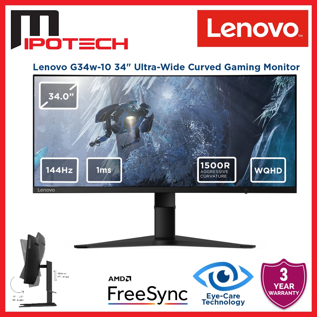 Lenovo Gaming Monitor G34w10 Curved (34.0"/ 1ms/ 144Hz/ WQHD 3440x1440 / VA Panel/ 1500R