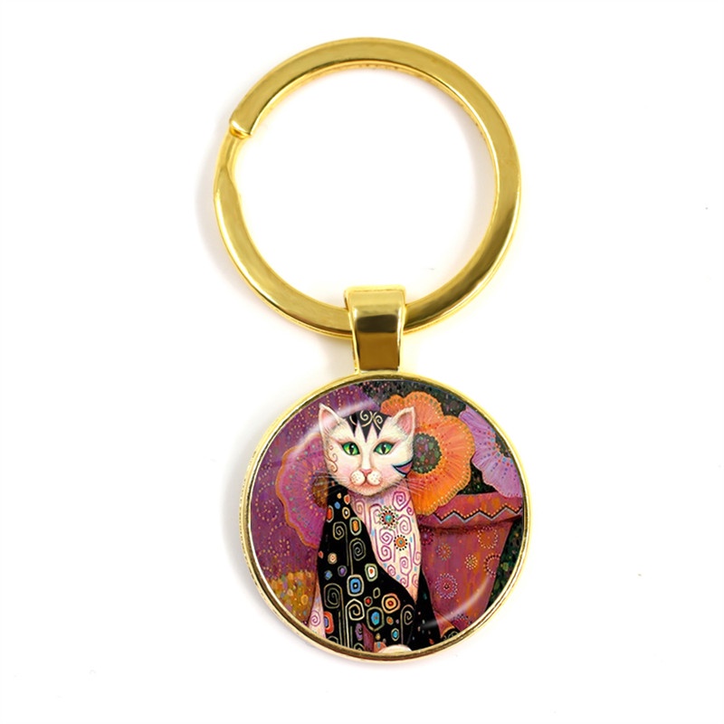 Colorful Family of Cats Girl Beauty Glass Dome Keychain Cats Cute ...