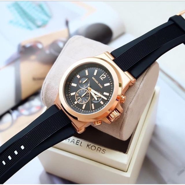 100 Original MICHAEL KORS Men s MK8325 Dylan Chronograph Gold Case Black Dial Rubber Strap Watch Shopee Malaysia