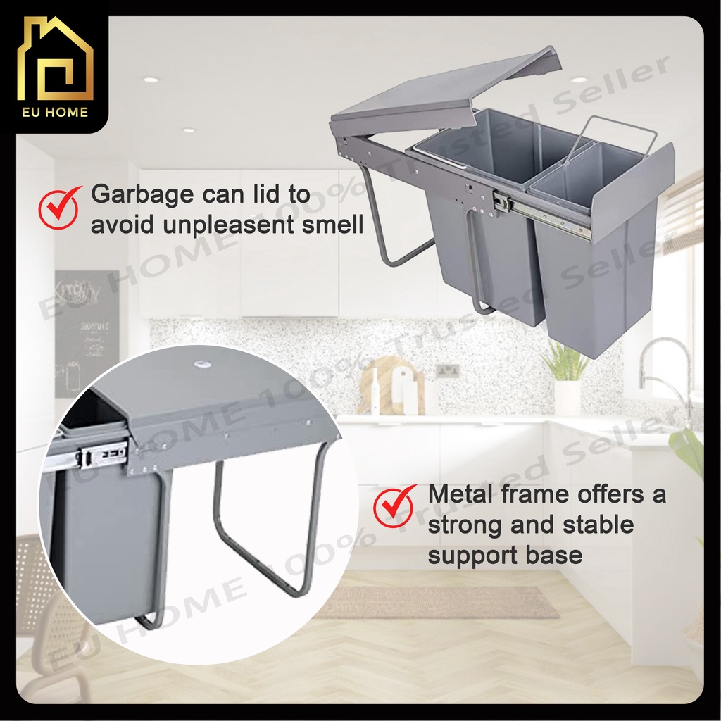 Kitchen Bin Pull Out Dustbin / Tong Sampah Moden 20 Litre / Kitchen