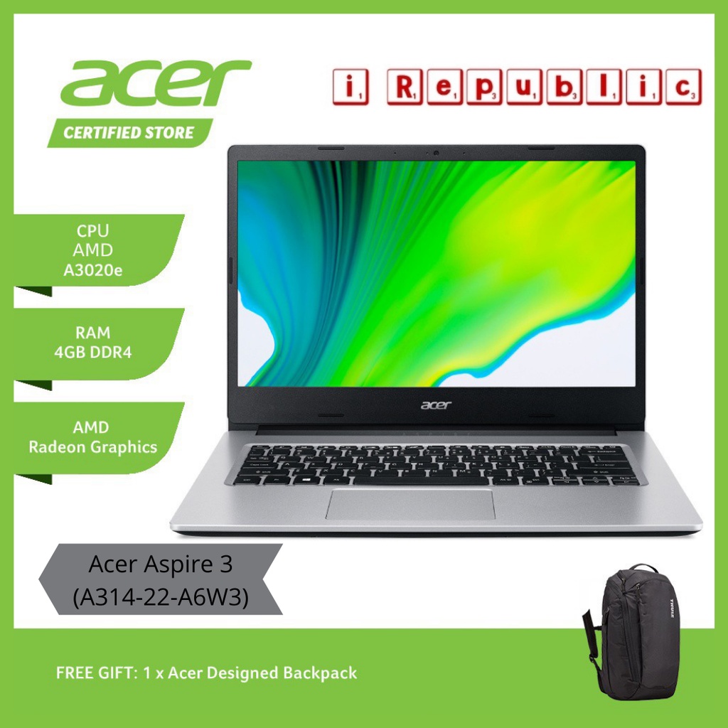 Acer Aspire 3 A314-22-A6W3 14'' FHD Laptop Charcoal Black ( Athlon ...