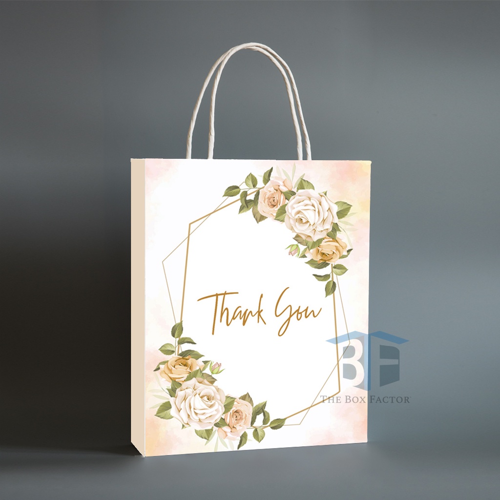 [50pcs] Floral Love Thank You Printed Paper Bag Thick Material💪 