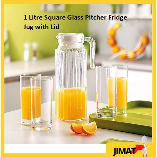 1 Litre Square Glass Pitcher Fridge Jug With Lid J 25a Shopee Malaysia