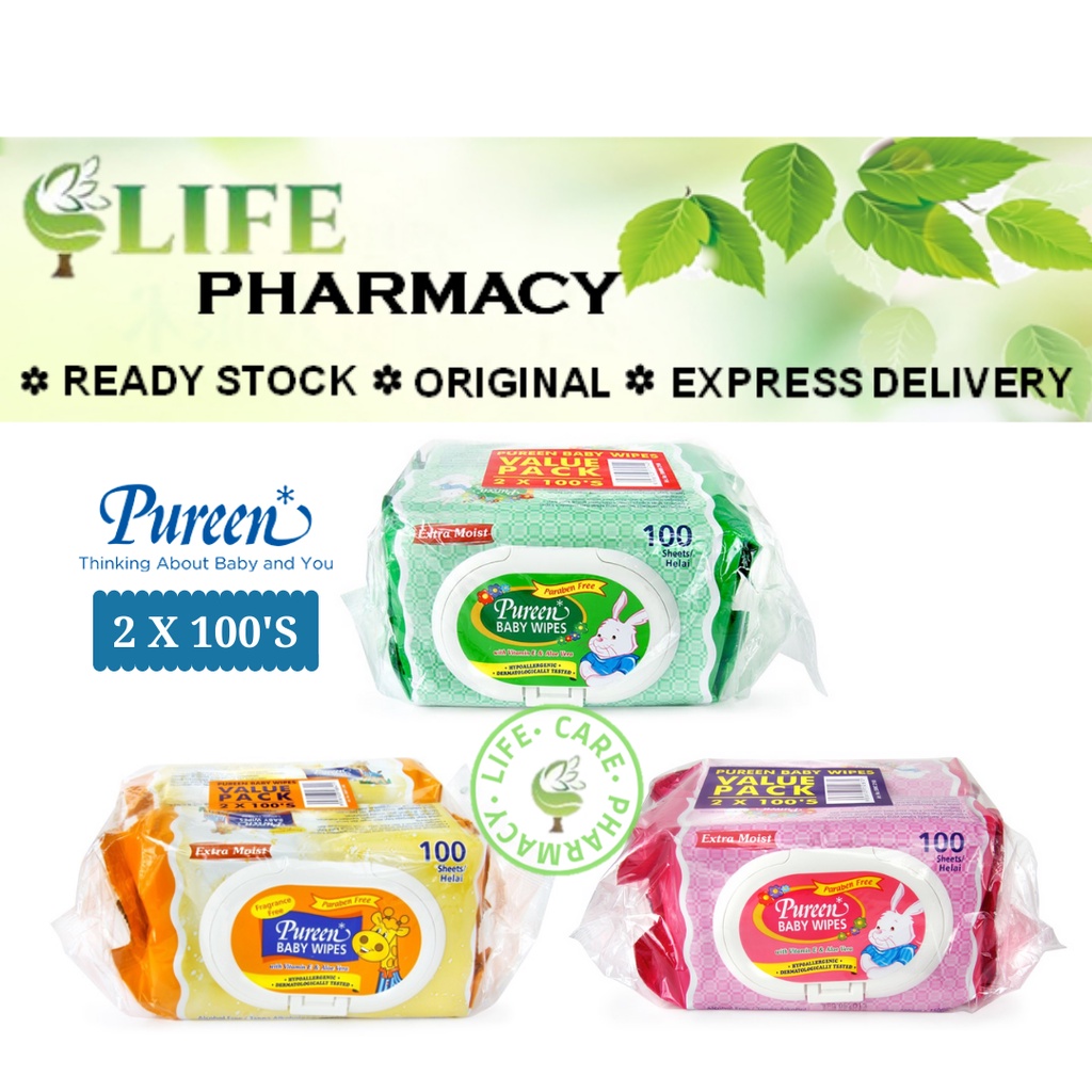 Pureen Baby Wipes / Wet Tissue (2 x 100's) Twin Pack [ Green/Orange ...