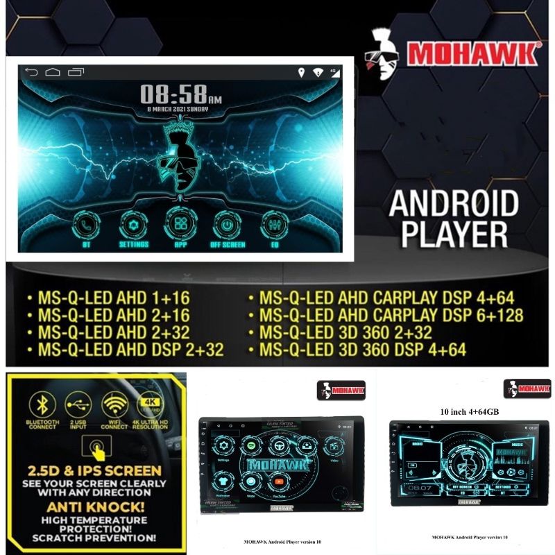 Mohawk Car Android Player QLED 1+16 2+32 4+64GB Plug n Play Perodua Proton Honda Nissan Toyota