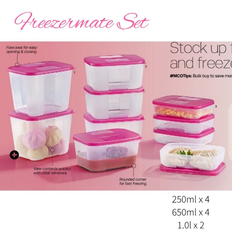 Tupperware Plastic Freezer Mate Set - Set of 2, Pink, White 