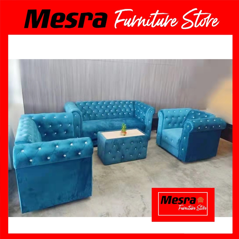 Chesterfield 1+2+3 seaters / Sofa Chesterfield kain baldu with coffee