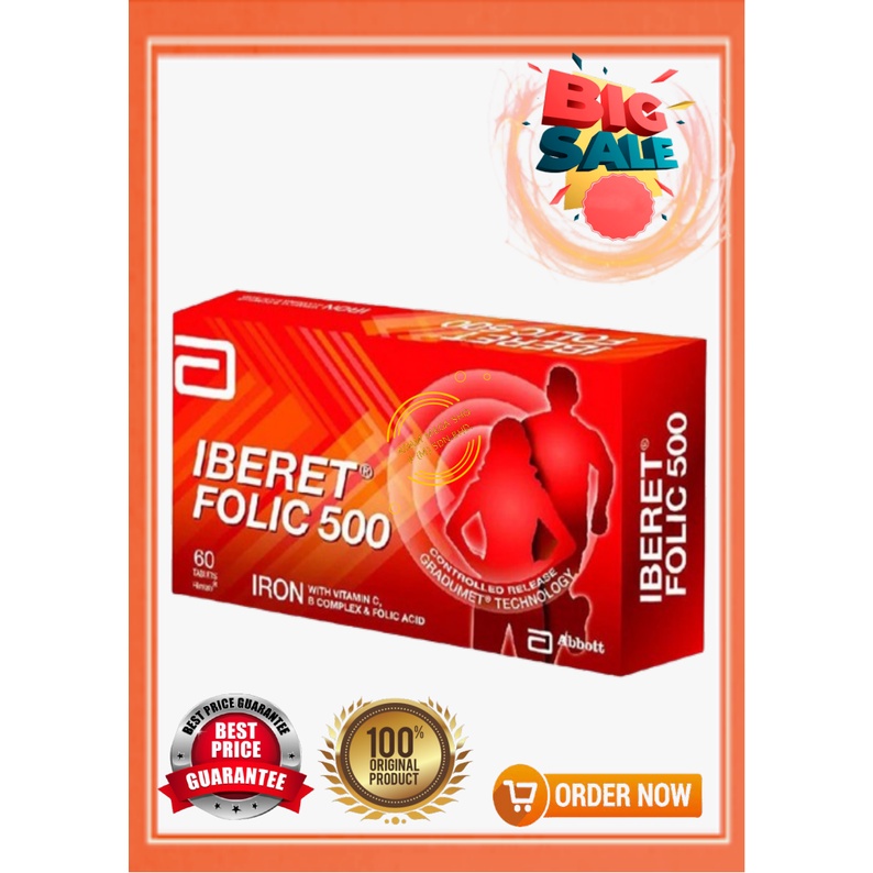 ABBOTT IBERET-500 FOLIC ACID +VITAMIN C+ IRON SUPPLEMENT | Shopee Malaysia