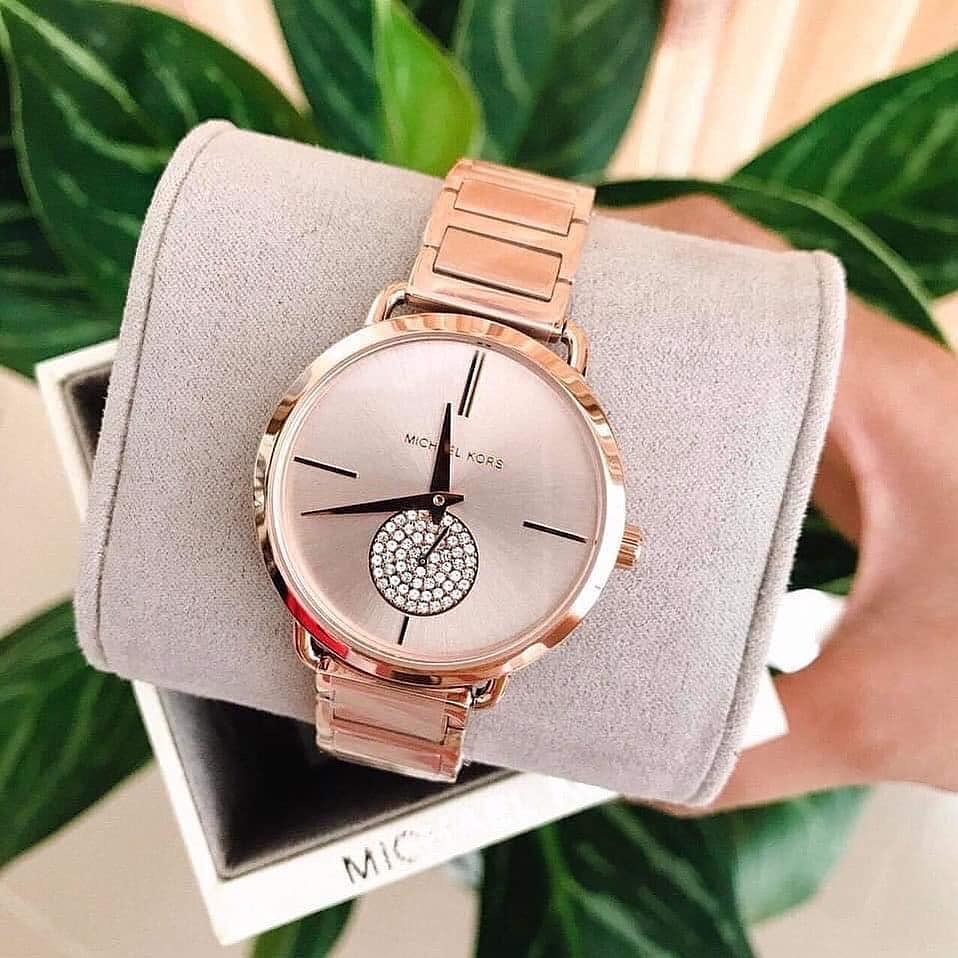 100 Original MICHAEL KORS Ladies MK3640 Portia Rose Dial Rose Gold Tone Stainless Steel Watch Shopee Malaysia