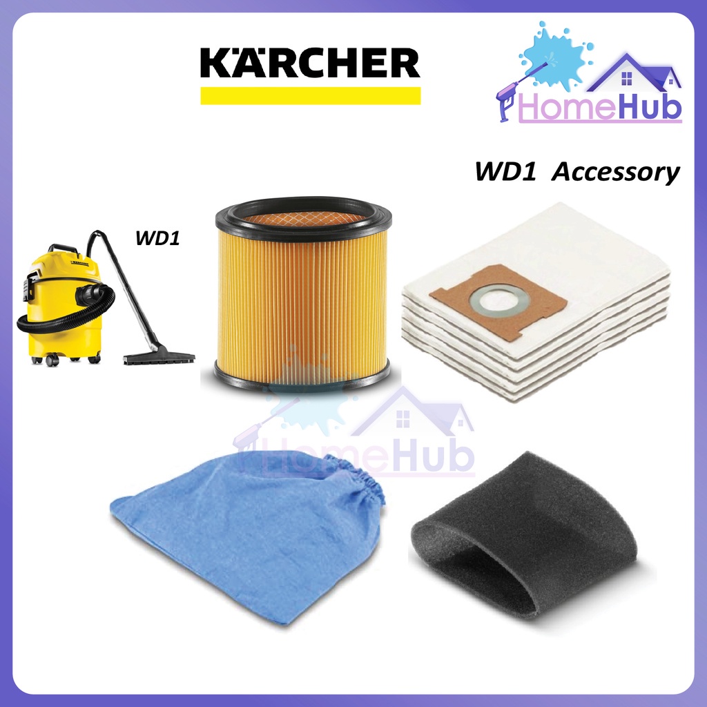 Karcher WD1 & WD1S Paper Filter Bag Cartridge Filter Cartridge Black