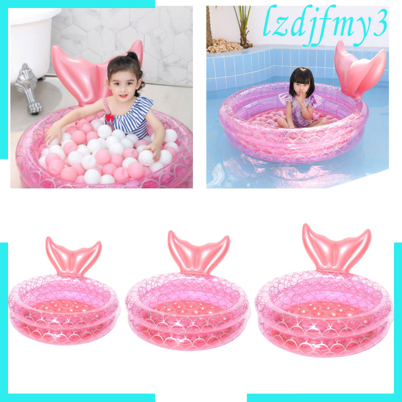 Kids Inflatable Paddling Pool, PVC Inflated Two Layers Mermaid Children ...