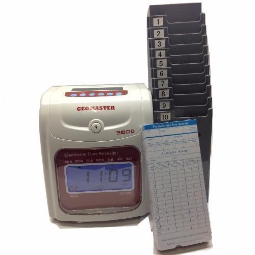 GEOMASTER Time Recorder Punch Card Machine Full Set With Card Holder