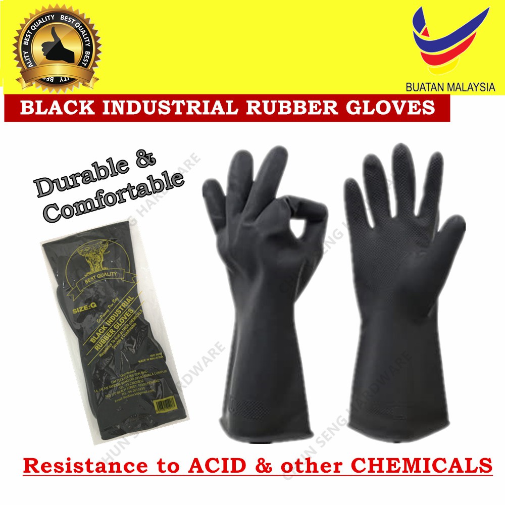 Black Industrial Rubber Gloves Oil Acid And Chemicals Resistance Shopee Malaysia