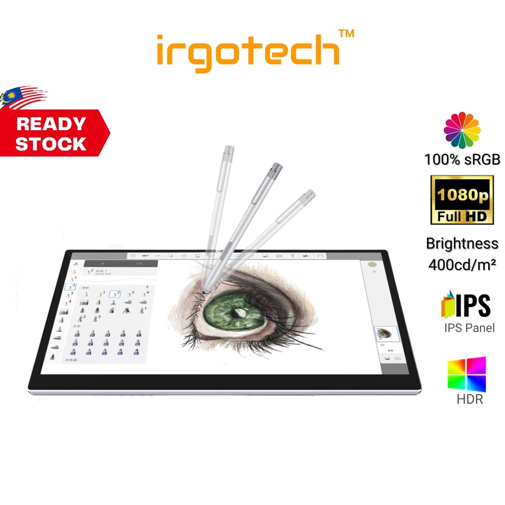 IRGOTECH Portable Monitor Touch Screen Stylus Pen FHD HDMI USB C IPS 13