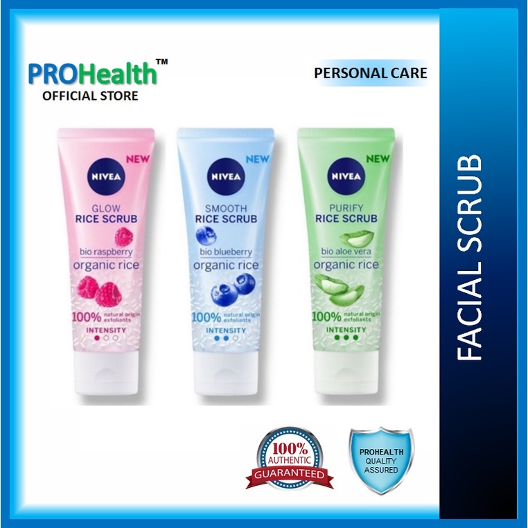 NIVEA Face Care Rice Scrub Organic Glow Raspberry 75ml/Smooth Blueberry ...