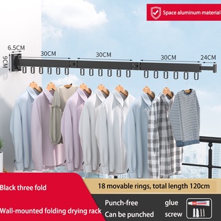 Wall Mounted Clothes Hanger Punching Free Triple Collapsible