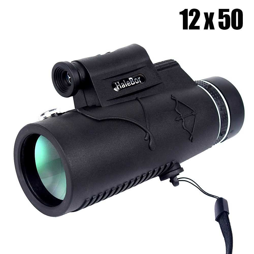 HaleBor 12X50 Compass Dual Focus Monoculars Telescope Prism Film Optics ...