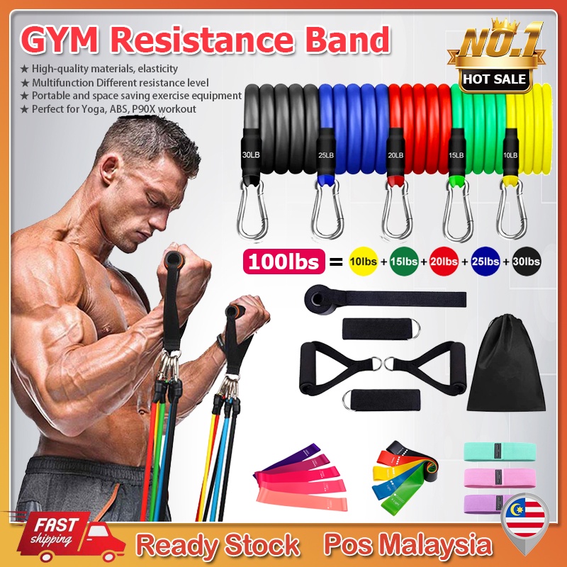 Gym 11pcs/Set Exercise Resistance Bands Yoga Fitness Home elastic Gym Kit  Pull Rope gym Set Alat Senaman Tangan Gym Yoga