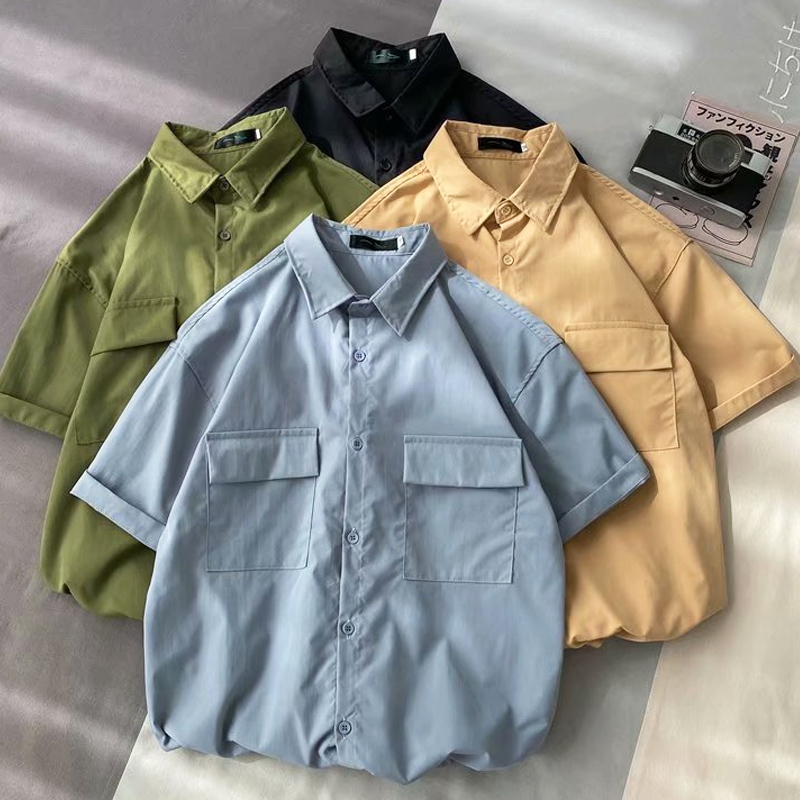 Camicia Uomo Manica Corta Con Taschino - Casual, Loose, Abbottonata - Multicolore
