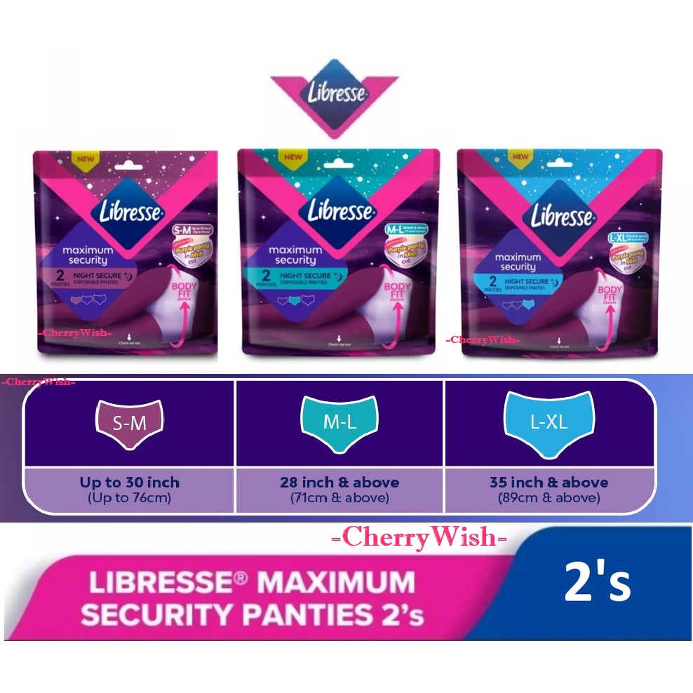 2's (SXL) Libresse Maximum Security Panties Overnight Protection Disposable Bersalin Sanitary