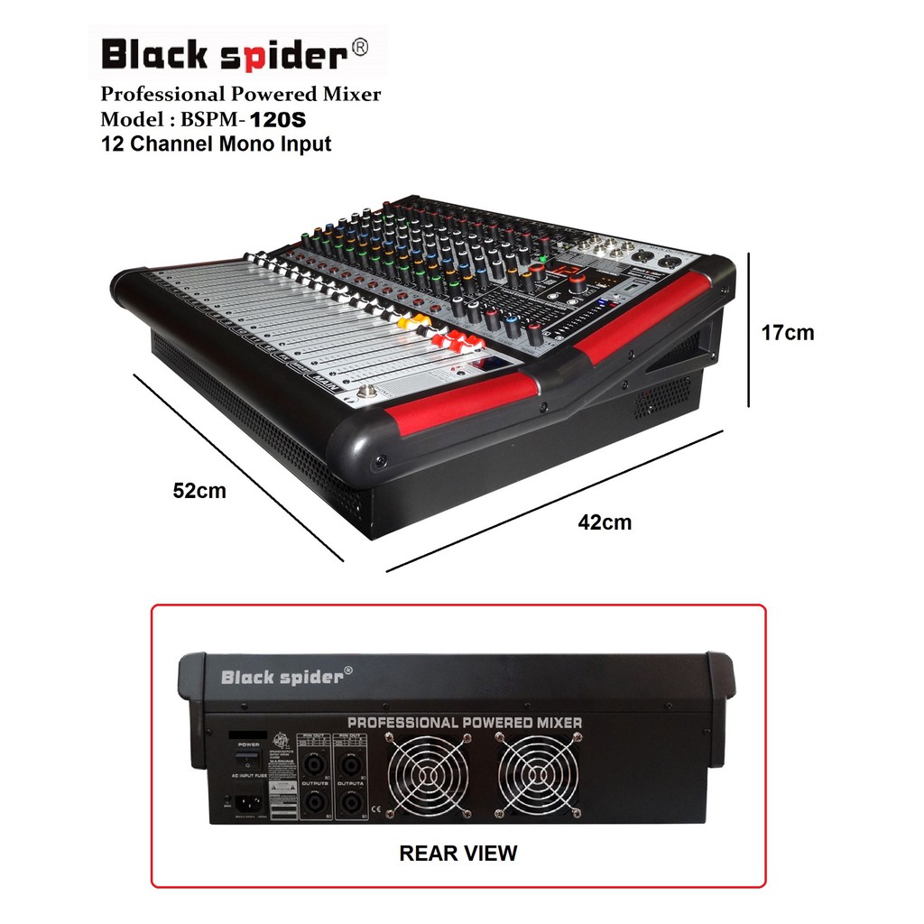BLACK SPIDER 8 ,12 Channel Power Mixer With USB Player & Bluetooth