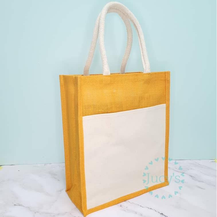 Jute Bag Medium A4 with Laminated Canvas Pocket Beg Jute Poket Kosong