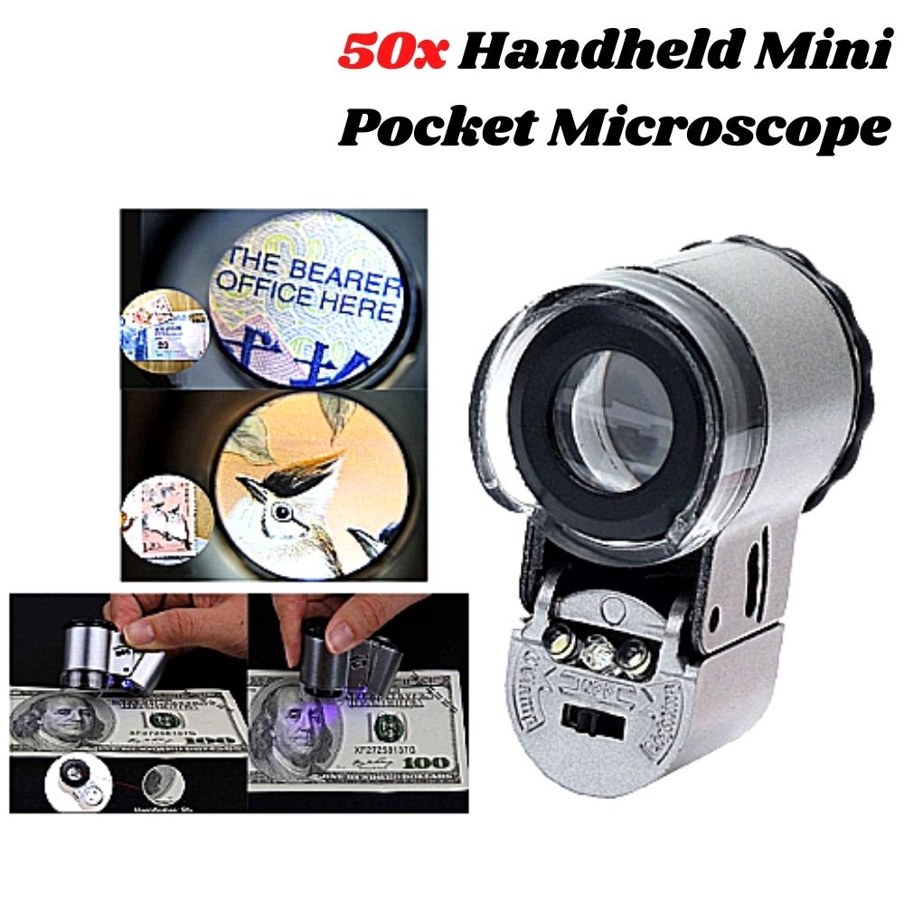 Handheld Mini Pocket Microscope Loupe Jeweler Magnifier With LED