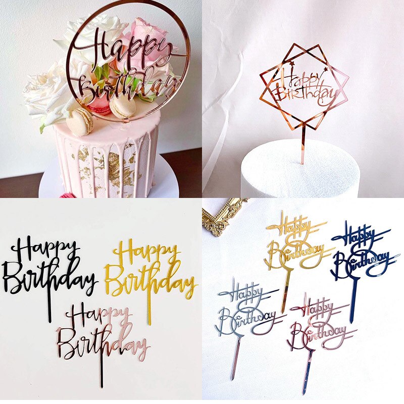 Happy Birthday Cake Topper Rose Gold Acrylic Cake Topper for Birthday ...