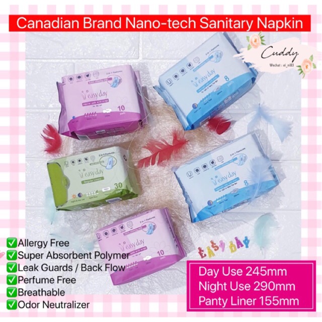 100 Cotton Canadian Brand Easy Day Sanitary Pad Suitable For Sensitive