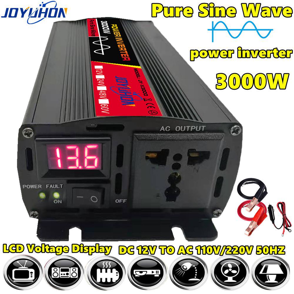 JOYUHON 3000W Pure Sine Wave Power Inverter DC 12V to AC 220V Car ...