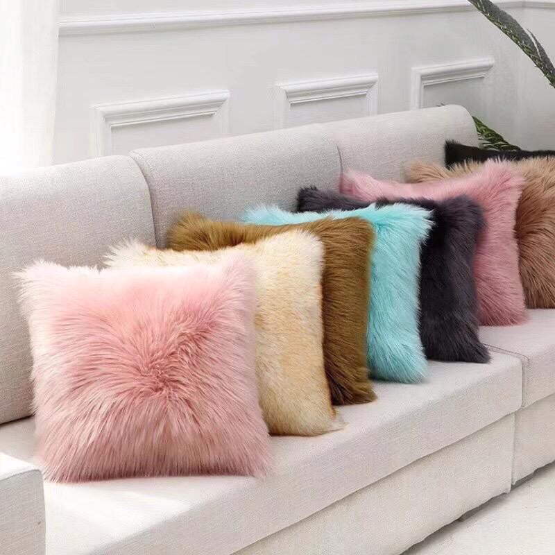 Pink fluffy cushion covers sales