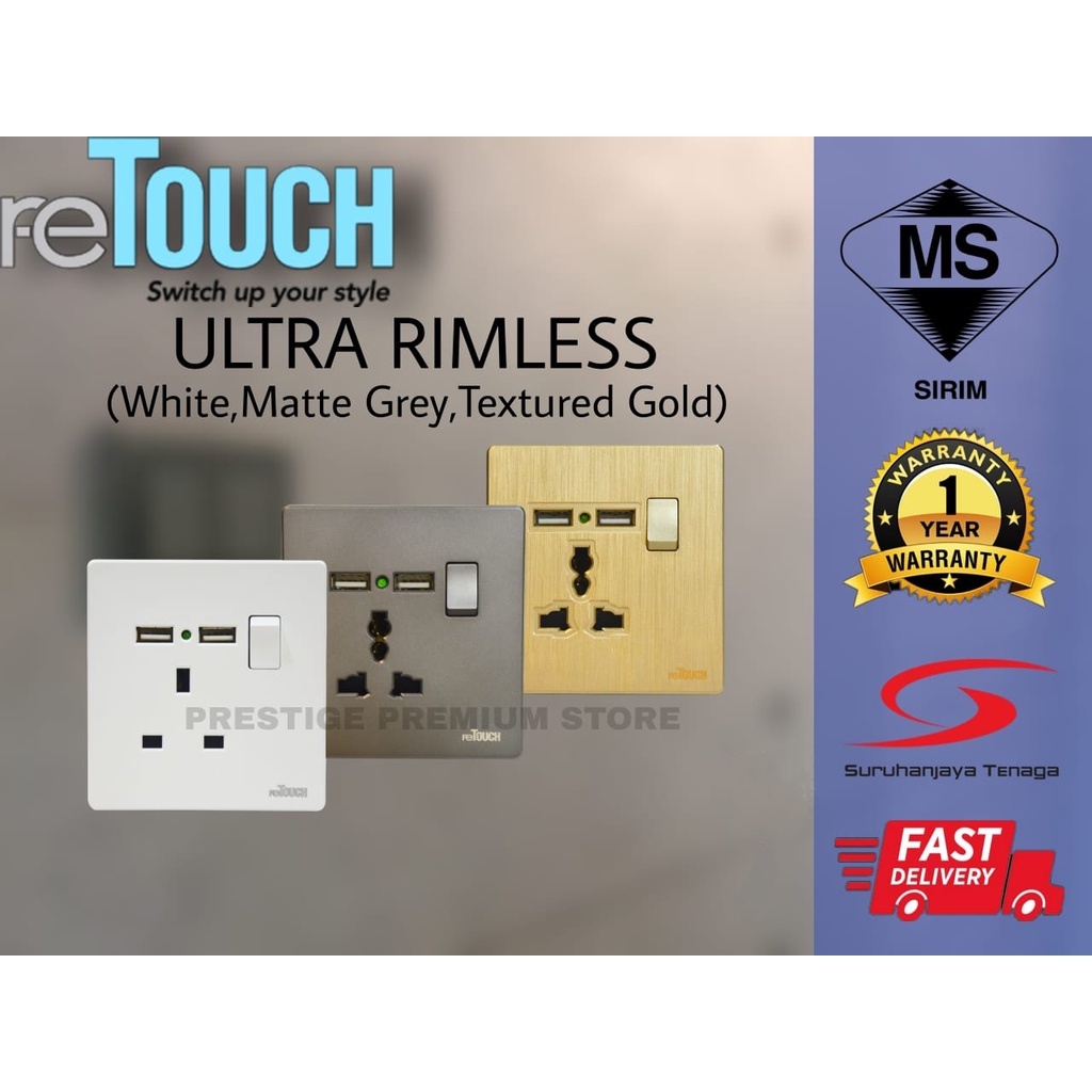 Retouch Ultra Rimless Socket WHITE/GREY/GOLD and Wall Switch Slim ...