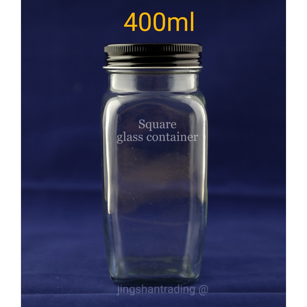 [Sq Tall] 400ml Square glass container/glass jar/glass bottle/botol ...