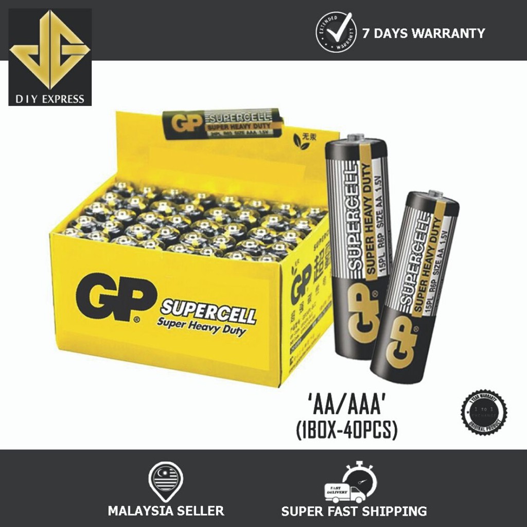 [1Box-40Pcs] GP Supercell Heavy Duty Battery AA & AAA - Genuine GP/Long ...