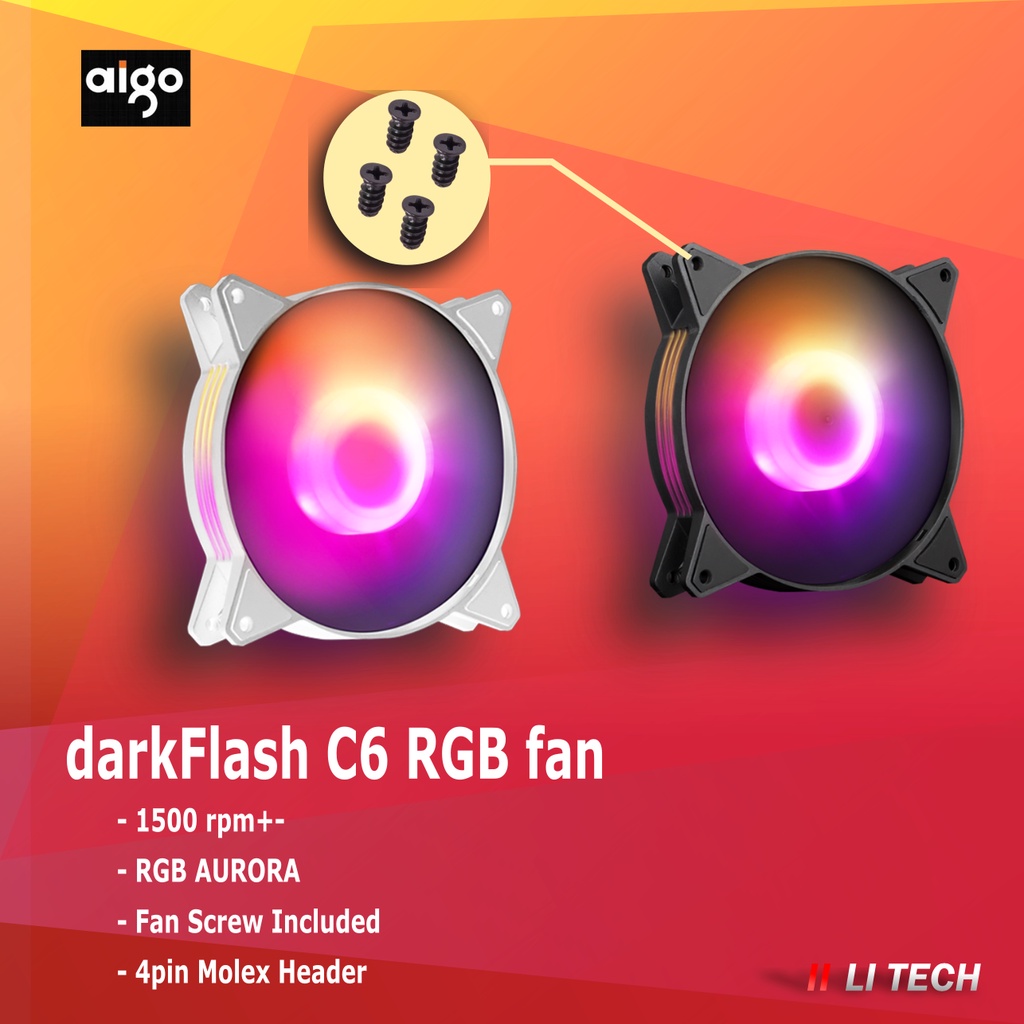 AiGO DarkFlash C6 Aurora Spectrum RGB Fan 12cm / 120mm x 25mm cooling ...
