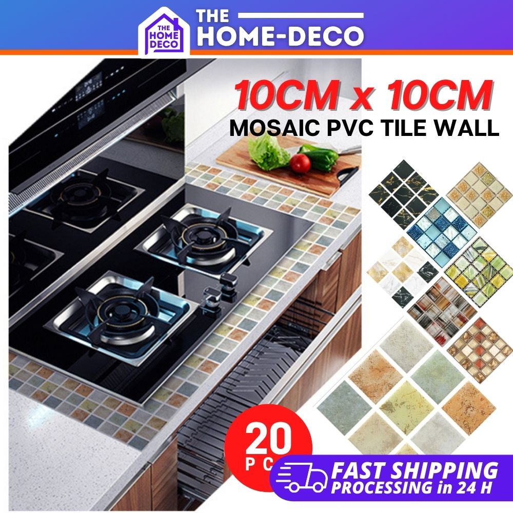 20PCS 10CMx10CM Multicolor Mosaic PVC Tile Wall Stickers Home ...