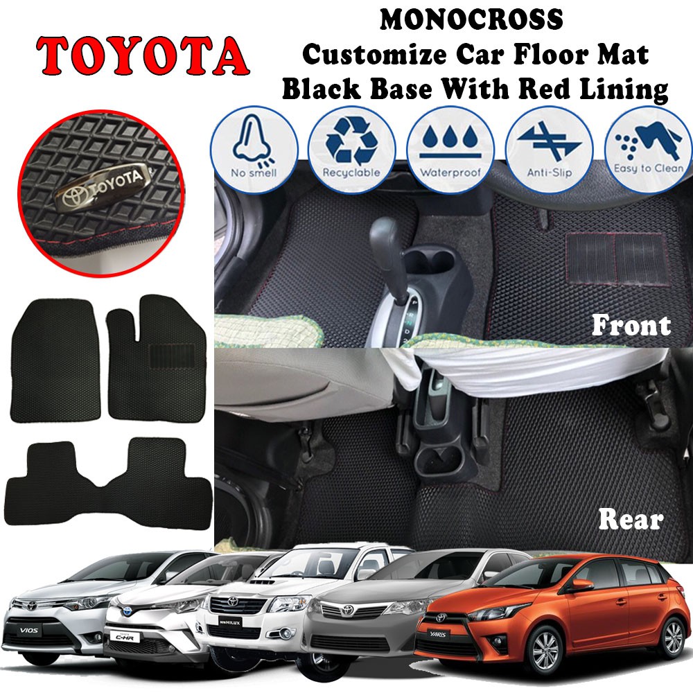 For TOYOTA Car TRAPMAT CarMat Customize Car Floor Mat Black With Red