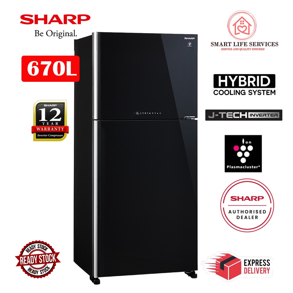 SHARP 670L JTECH INVERTER 2 Door Fridge SJP782MFGK Glass Door