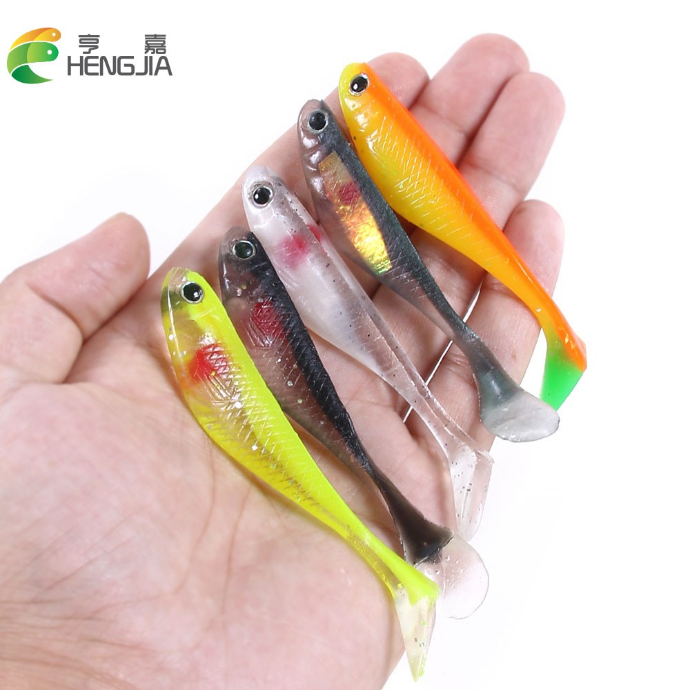 HENGJIA 5PCS/Bag 88mm/5g silicone bait Fishing Shad Fishing Worm Swimbaits  Jig Head Soft Lure Fly Fishing Bait