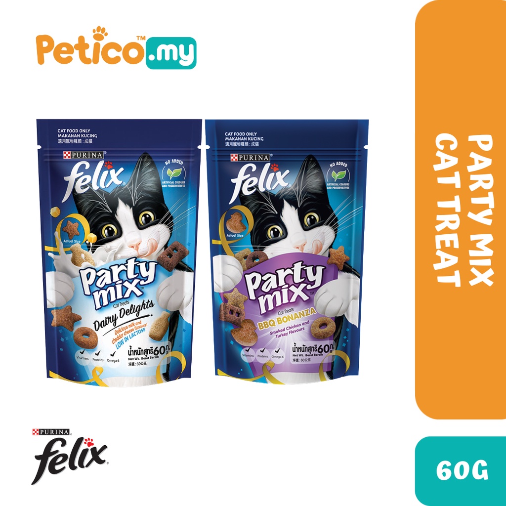 Felix Party Mix 60g Cat Snack (Dairy Delights/BBQ Bonanza) | Shopee ...