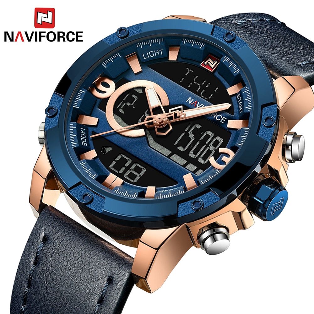 NAVIFORCE Men Analog Digital Leather Sports Military Quartz Watch