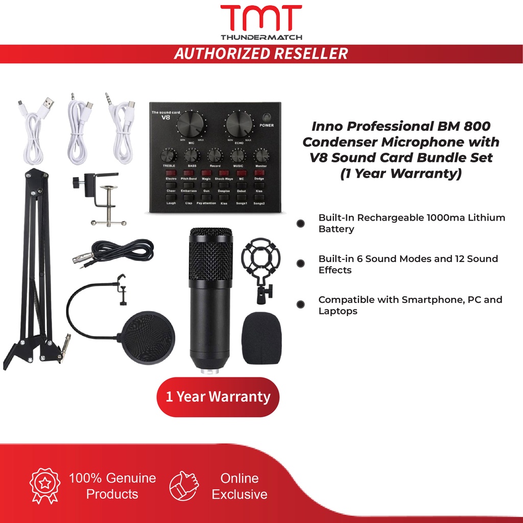 Inno Professional BM 800 Condenser Microphone with V8 Sound Card Bundle