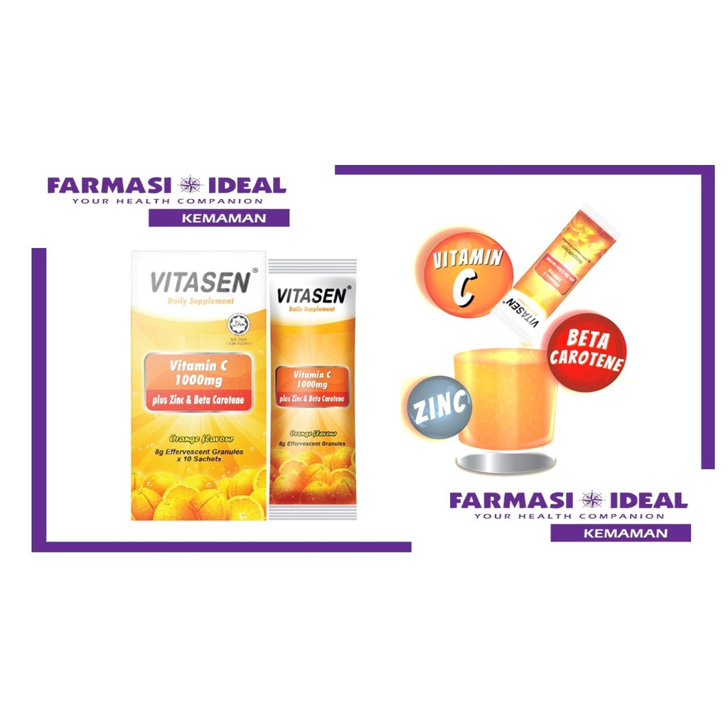 VITASEN Vitamin C 1000MG Plus Zinc And Beta Carotene EFFERVESCENT Powder 10's Shopee Malaysia