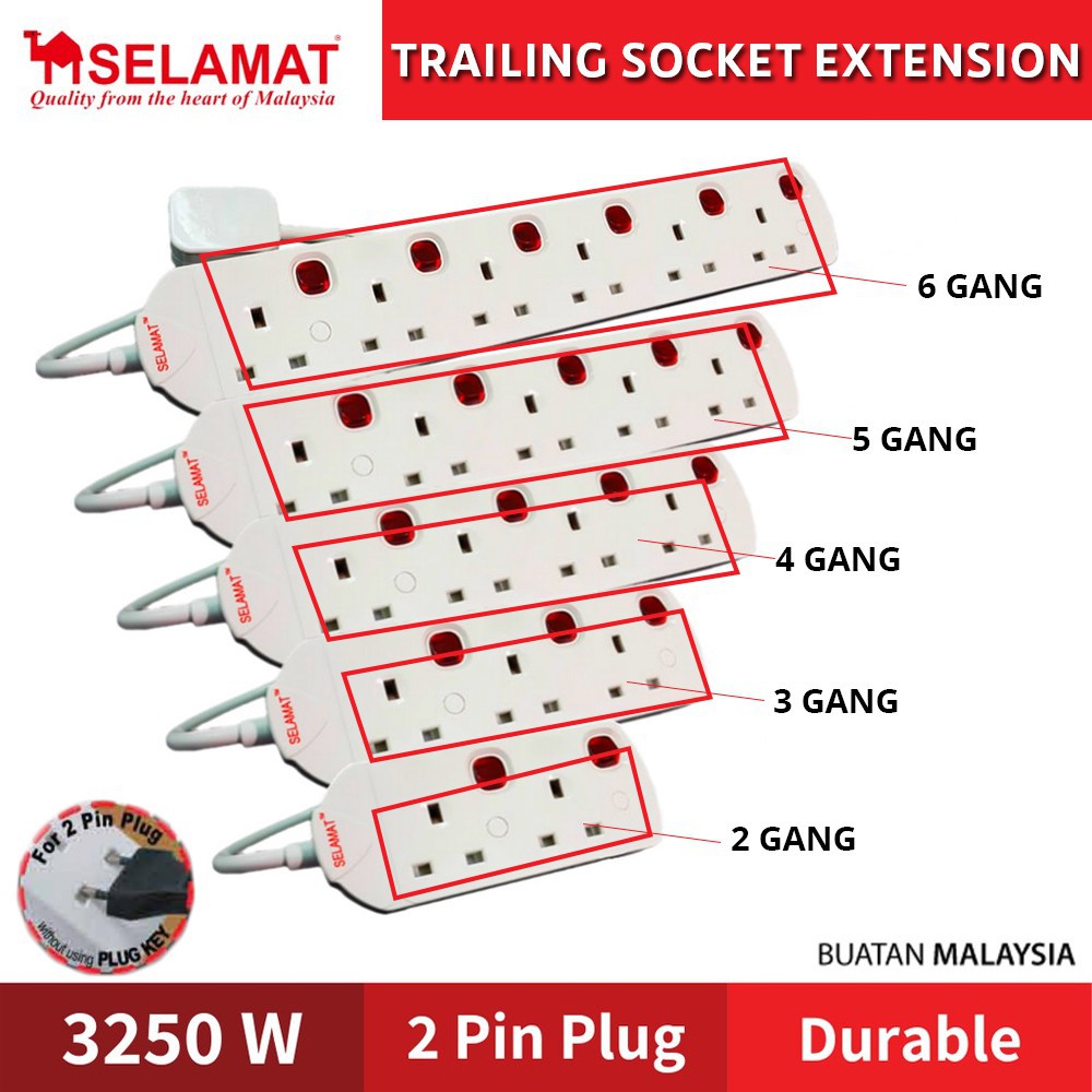 [QUALITY) SELAMAT 3 GANG 5 METRE TRAILING SOCKET WITH NEON MA-1183 (ALL ...